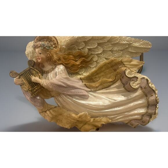 VTG Candleholder Candelabra Candle Holder Resin Harp Cherub Angel Flight Bronze - Picture 2 of 9